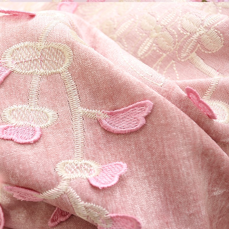 定制韩式公主风遮光窗帘粉色加厚立体刺绣花婚房布料成品客厅卧室