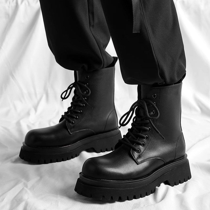 2024春季新款厚底隐形内增高10cm8cm6cm马丁靴男高帮美式工装靴鞋