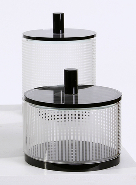 简约现代条纹水晶玻璃收纳储物装饰罐花器套装样板间客厅桌面摆件