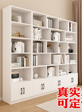 书架书柜实木f白色落地置物架客厅家用生态板简易储物柜定做