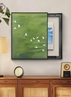 中古风绿色电表箱装饰画竖版2w024新款遮挡配电箱电闸盒总开关挂