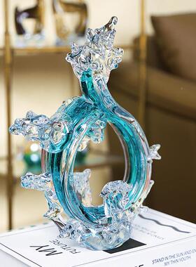 电琉璃抽象艺术花摆件财源滚滚代轻奢现客厅玄关浪花滚滚视柜浪酒