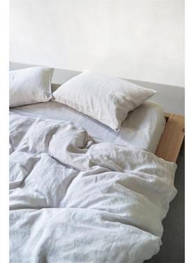 日式简约格纯风色亚VQW单四麻件套双人床大尺寸床被套加高度合身