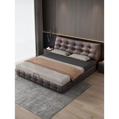 意式极简劳伦斯头双层皮床SPD-8668主卧高端大气1米8人床牛高物箱