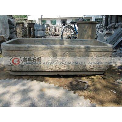 曲仿雕荷花鱼石缸青石养鱼池花盆石槽子石缸养乌龟F0030石阳古盆d