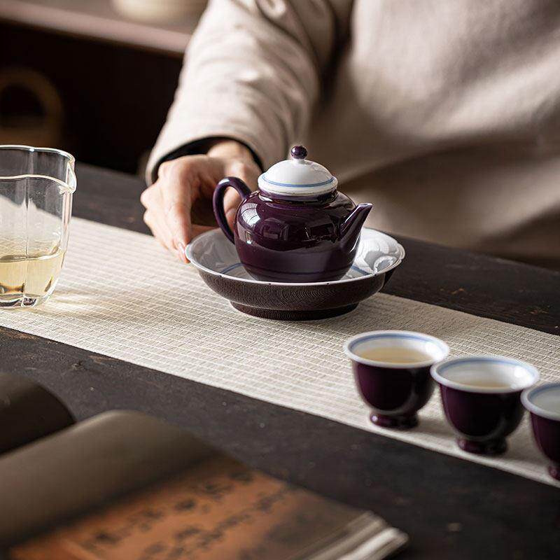葡萄手紫绘双线壶承壶养托干泡盘干泡茶台茶托盘圆PY-HC003形陶瓷