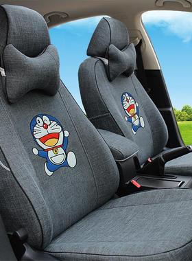 汽车坐垫四季TCAA通用亚麻座椅全包围棉麻座布套艺卡通用小车垫专