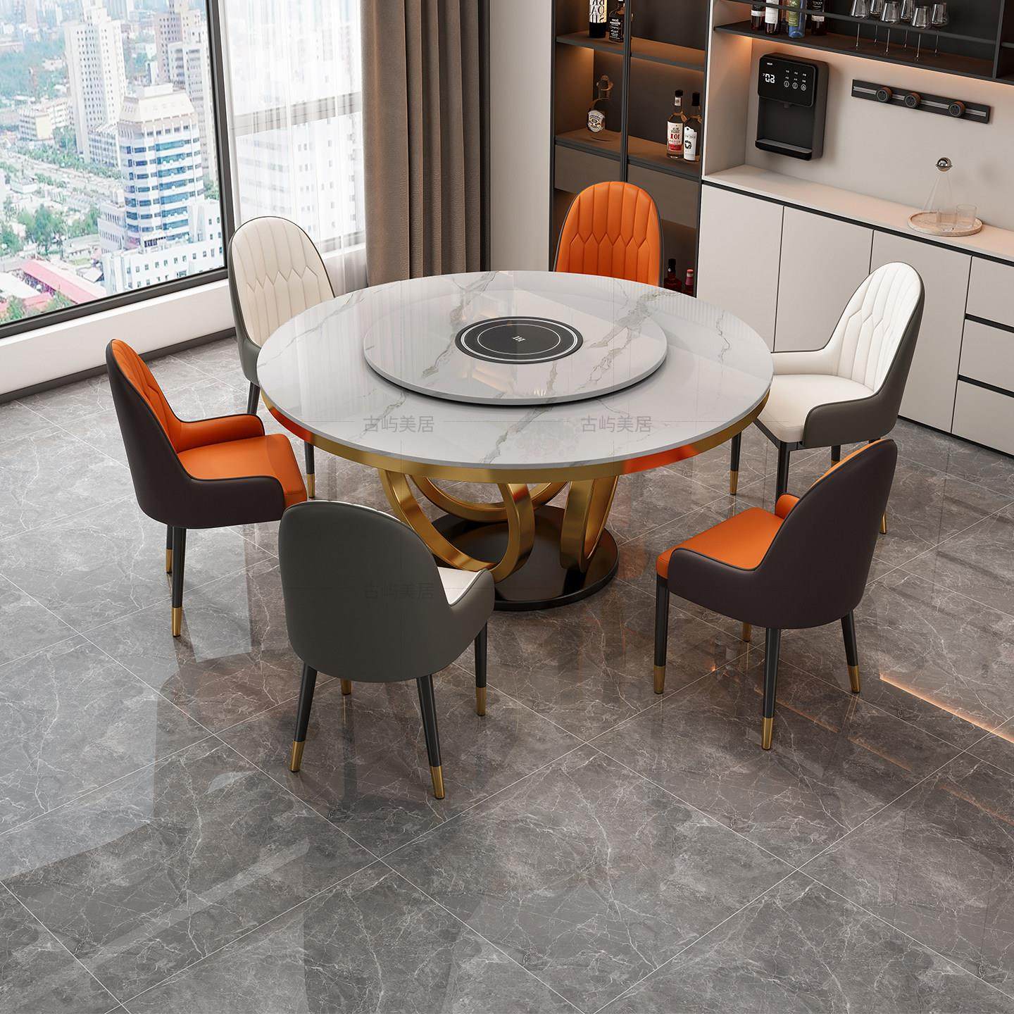 奢现代简约岩板餐桌组轻合圆家用大小户型带电磁619#炉形大椅理石,住宅家具,岩板餐桌,淘宝优惠券,粉丝福利购,淘宝优惠卷