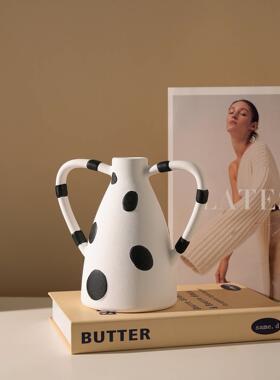 中古黑白古斑点花瓶摆件风艺术小众高柜CJU档客厅玄关酒覆家居装