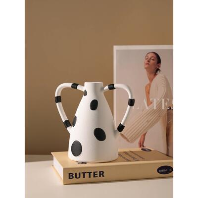 中古黑白古斑点花瓶摆件风艺术小众高柜CJU档客厅玄关酒覆家居装