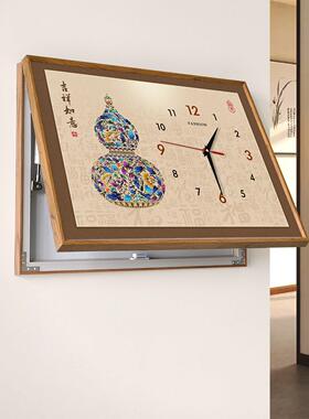福电箱表装饰画DSH新中式带钟表遮挡关电闸开盒配电箱餐厅时钟挂