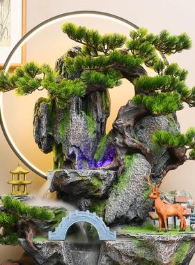 中禅意水景假山业流喷泉客NEA厅景观摆件招财开水式风水轮落地装