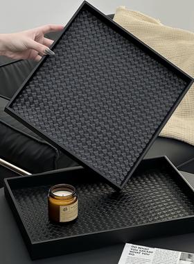 轻奢黑RQN托 托盘长方客厅美容院香薰首饰专色高档收纳盘摆件用形