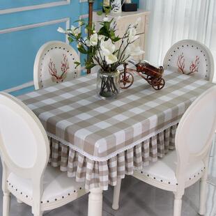 约格子桌布小方布棉麻小清新椭圆形VPS艺餐桌简布家用网红茶格几