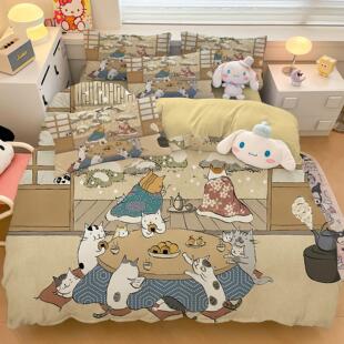 卡通浮世绘ik猫品儿童全棉床上四件套单被套可咪学生床宿舍三件爱