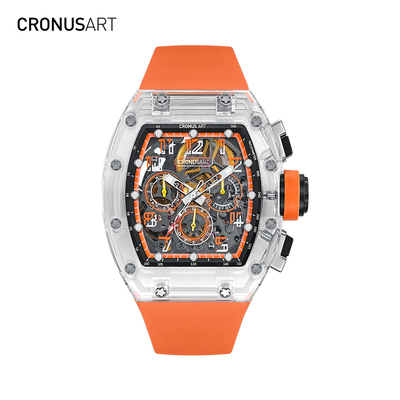 cronusart克洛斯蓝宝石时光隧道男士男款手表全自动镂空机械腕表