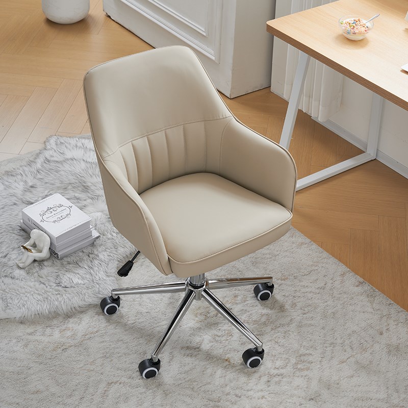 简约办公椅家用书房电脑椅皮艺设计师商务小巧椅子学生学习靠背椅