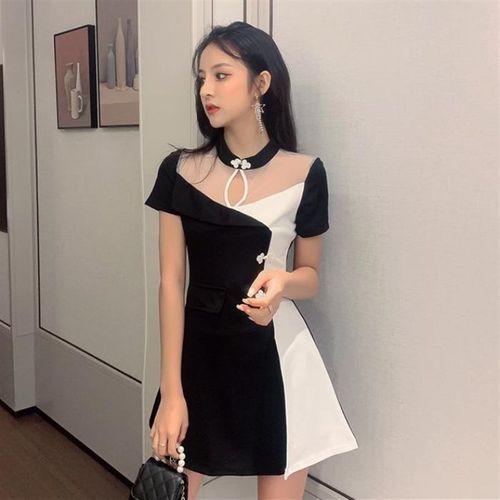 中式风格足浴工作服简约拼接旗袍短裤两件套按摩技师足疗保健养生