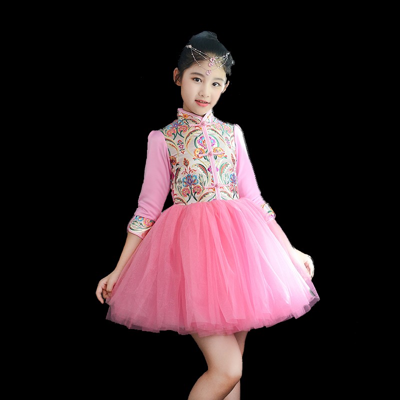 儿童演出服男女中国风快板小钢琴吉他二胡口琴表演朗诵大合唱礼服