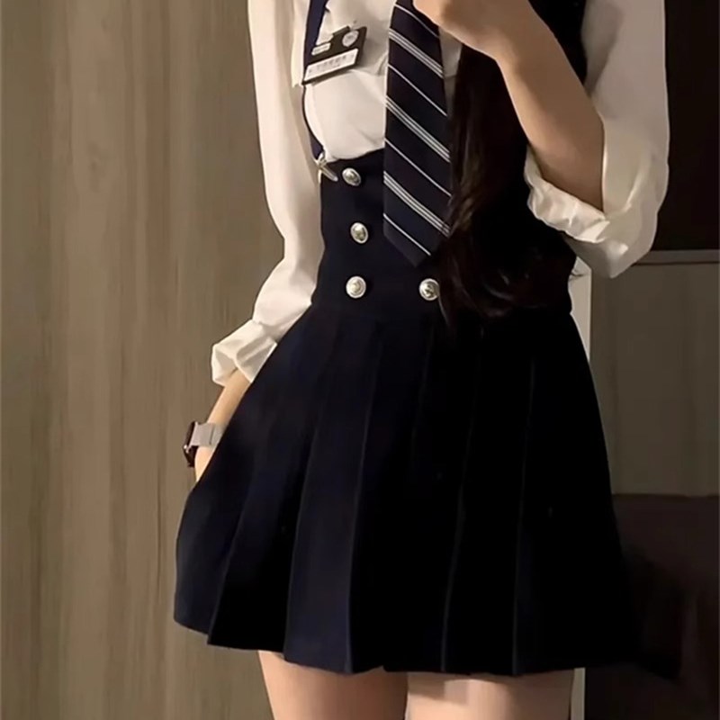 短款西装外套jk制服美式学院风套装女春秋款高腰显瘦百褶裙三件套
