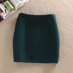 秋冬羊毛呢半身裙包臀短裙一步裙修身显瘦裙子打底裙黑色花苞裙