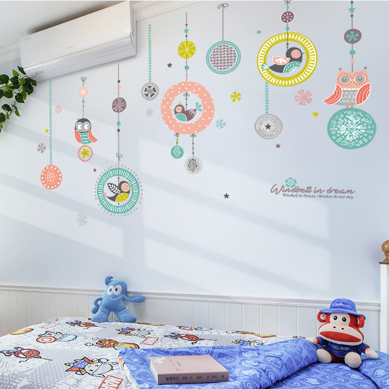 温馨小女孩卧室床边贴画儿童房间壁纸墙面装饰墙纸自粘可移除墙贴