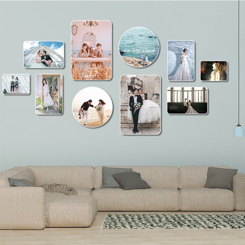 相片组合相框挂墙客厅婚纱全家福定制实木简约免打孔照片墙装饰圆