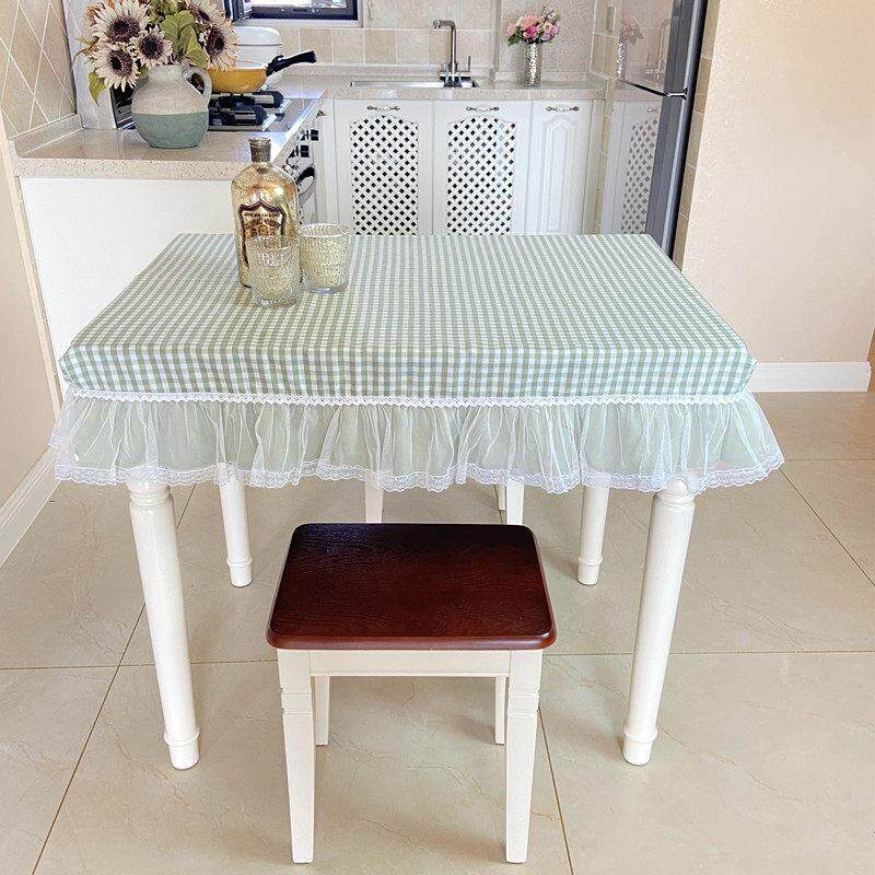 小格子蕾丝餐桌罩麻将机桌布正方形桌套电视柜茶几盖布幼儿园桌布