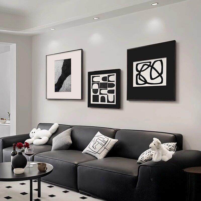 简约现代客厅装饰画 画高级感沙发背景壁画 画黑白几何抽象肌理三