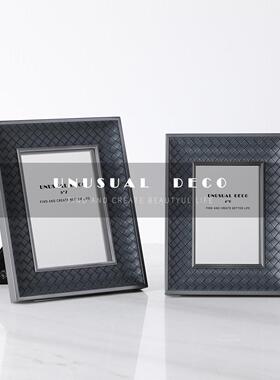 现代轻奢灰色编织皮革相框相册销售处客厅电视柜卧室床头柜装饰摆