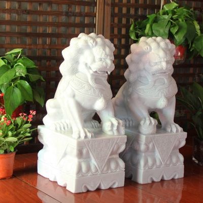 家用汉门口石石别墅庭院狮一对看门镇宅大型青玉石白摆件狮子石雕