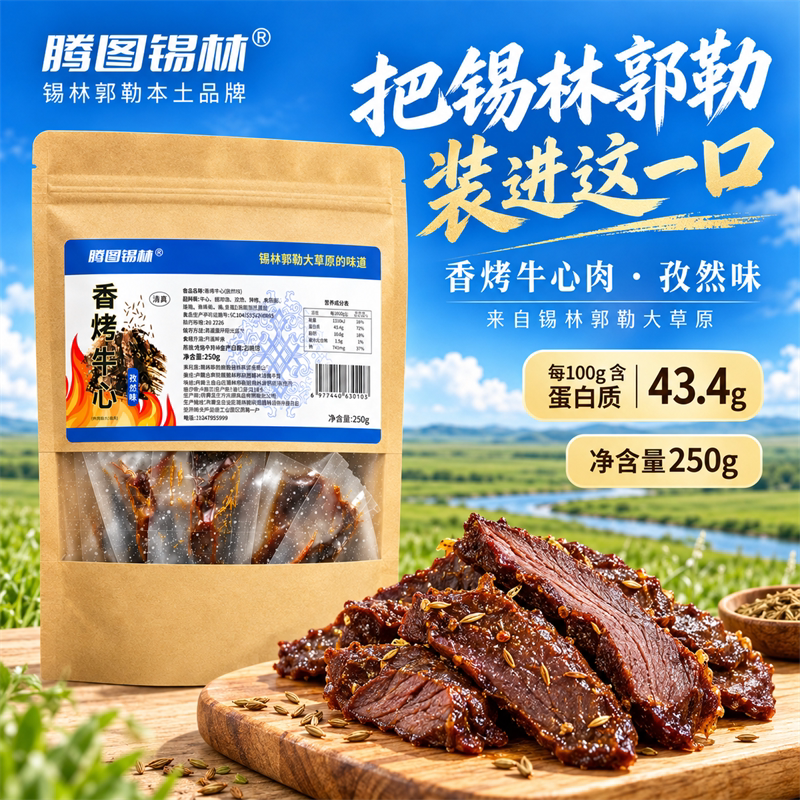 腾图锡林香烤牛心肉牛肉类高蛋白特色美食内蒙古特产休闲解馋新鲜