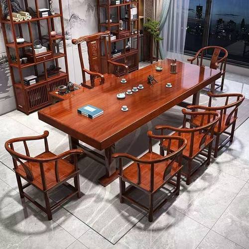 实木大板茶桌桌椅组合中式家用功夫办公禅意泡茶一整套茶几一体