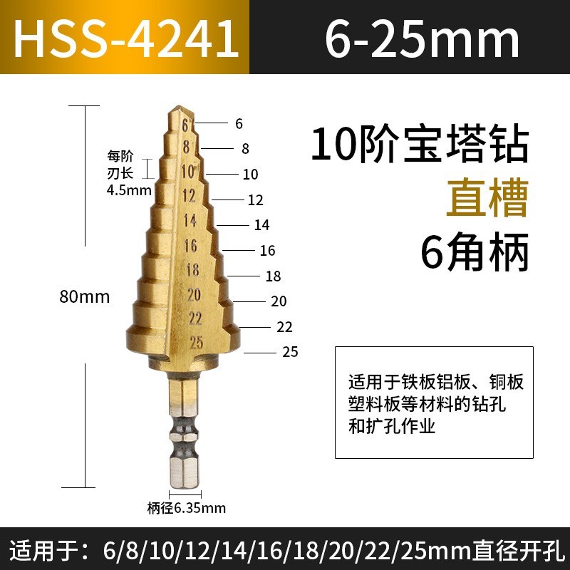 精工宝塔钻头含钴高硬度不锈钢C开孔器金属扩孔打孔塔型阶梯钻