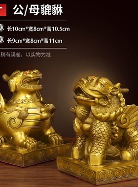 铜貔貅招财摆件一对方底t四方皮丘公母大号客厅办公室前台开业礼