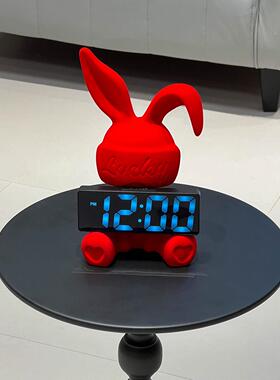 植绒兔子坐姿摆件带时钟卡通创意轻奢客厅酒柜电视柜高档摆件
