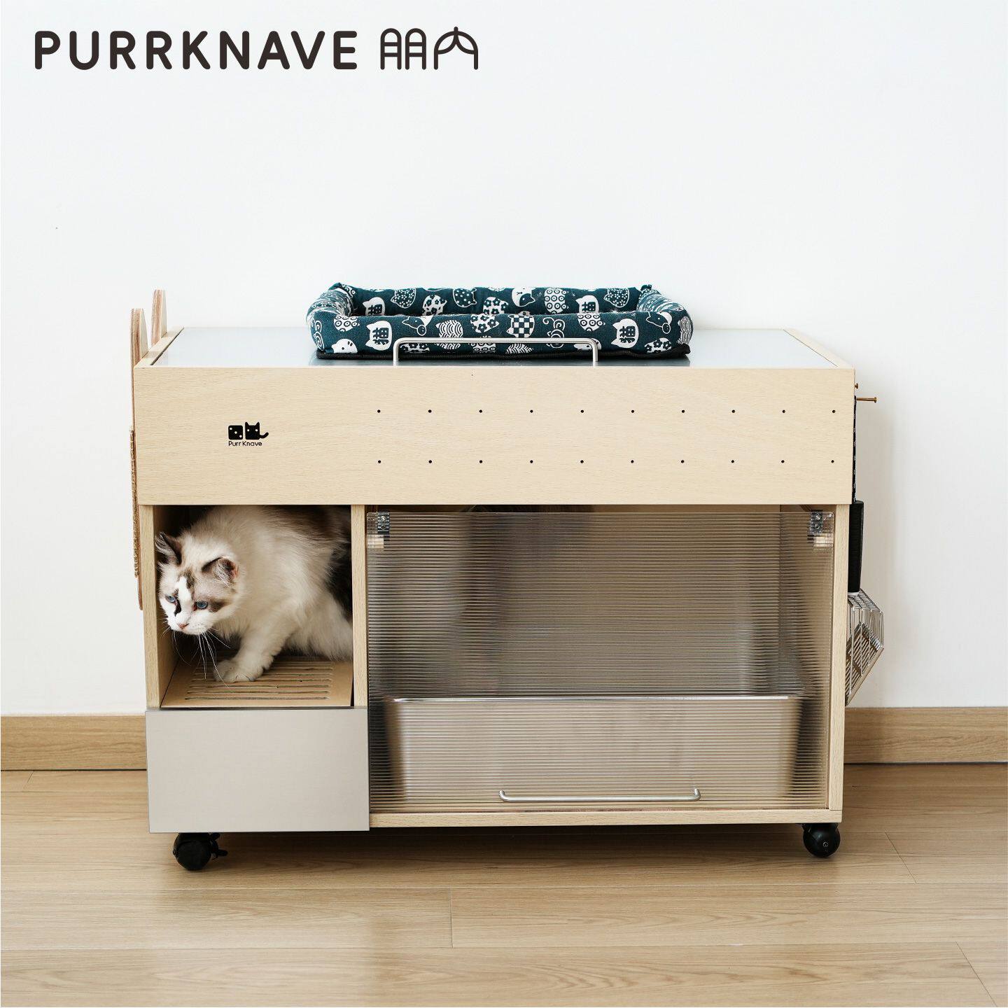 PurrKnave朋内金属银撞色猫砂柜盆防漏砂大号封闭式防臭猫厕所