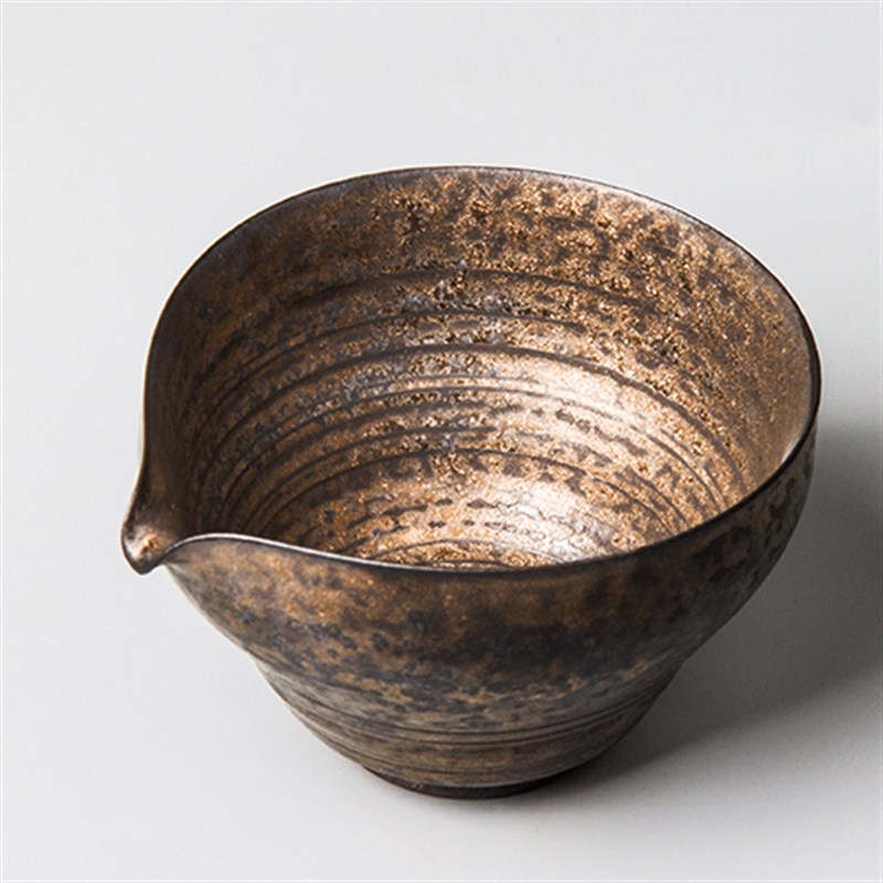 手工粗陶公道杯陶瓷鎏金匀杯复古功夫茶具分茶器日式简约茶海可养