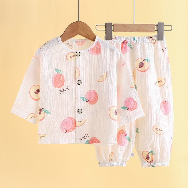 婴儿睡衣纯棉纱布女宝宝男宝男童女孩儿童家居服夏季薄款衣服套装
