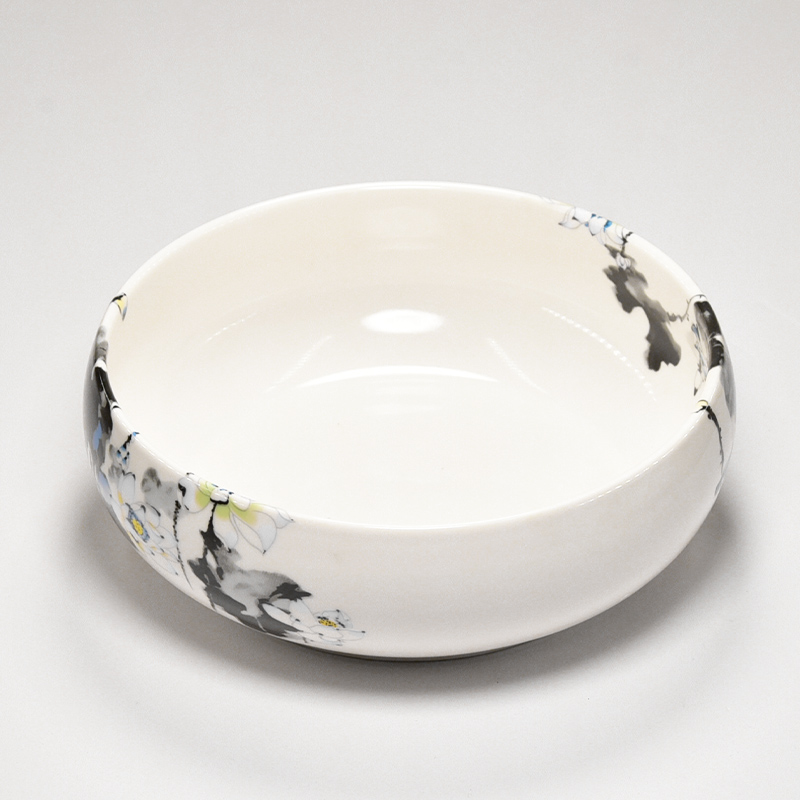 景德镇青花陶瓷笔洗小号中大号国画书法毛笔洗笔缸青花荷花瓷器水