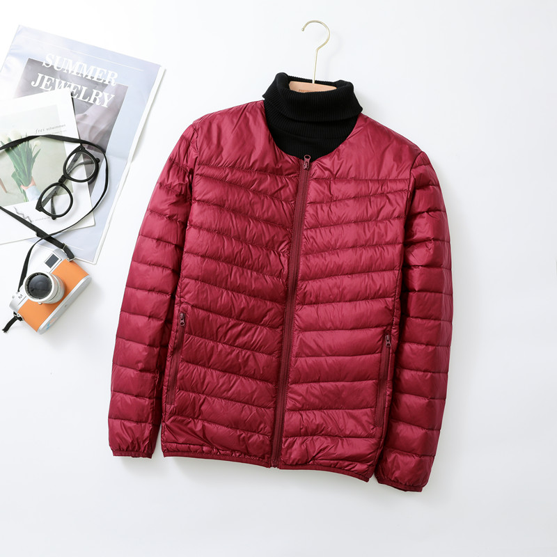 加肥加大码无领轻薄羽绒服男圆领薄款轻便爸爸中老年内胆穿特大号
