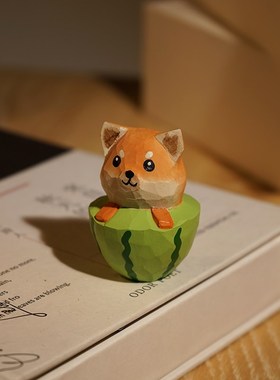 西瓜小动物手工木雕小摆件卡通趣味办公书桌面摆放装饰品学生送礼