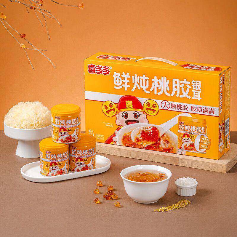 福建老牌子喜多多鲜炖桃胶银耳羹添加代餐整件早餐即食200g*12罐