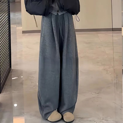 慵懒风毛呢云朵裤女秋冬季阔腿裤