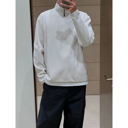GDW 稳赢26新款秋冬日系华夫格半拉链长袖T恤男女同款宽松休闲
