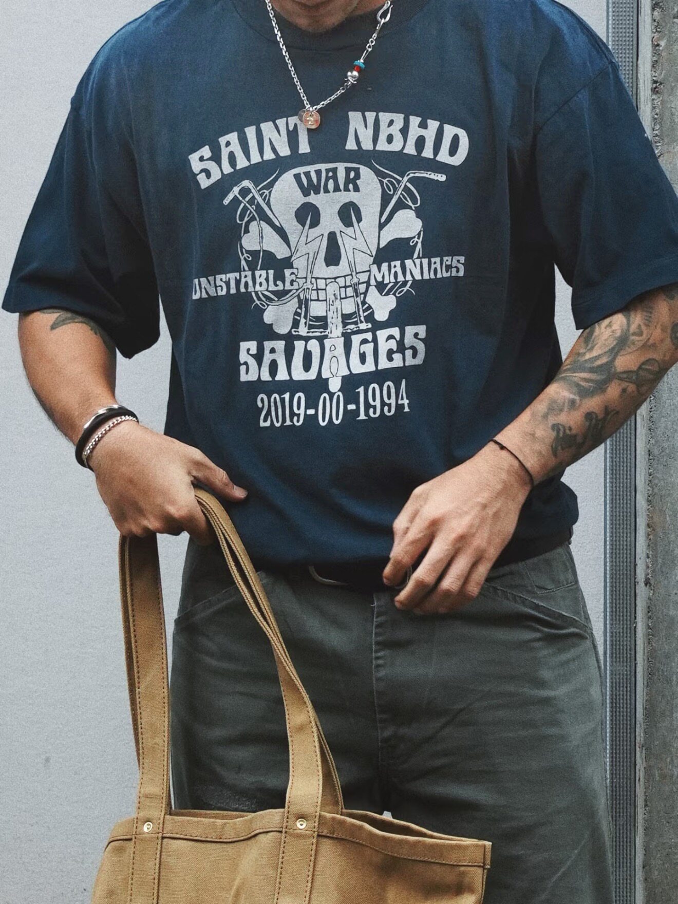 SAINT NEIGHBORHOOD NBHD联名日系骷髅短袖T恤水洗做工艺Vintage