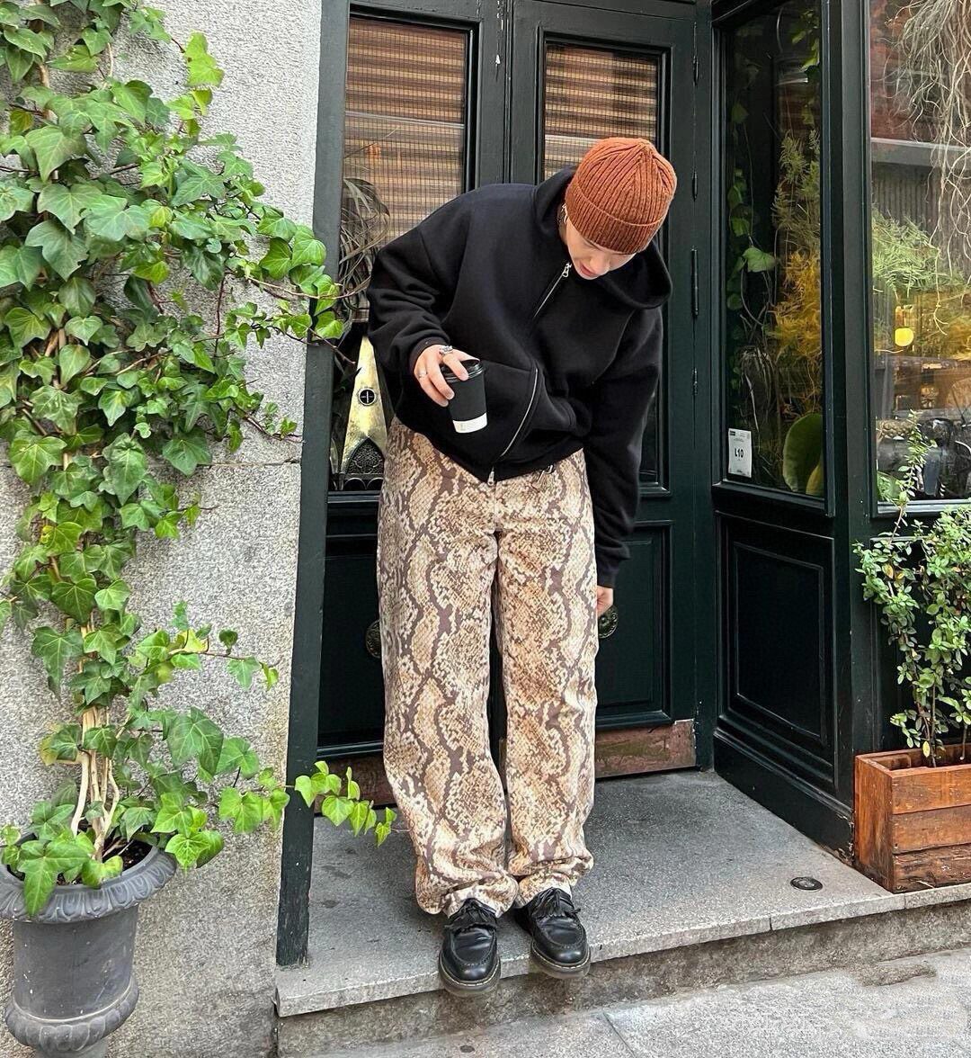 MAD LAB S家 BIG OL' JEAN美式蟒蛇纹水洗做旧帆布宽松牛仔裤男女