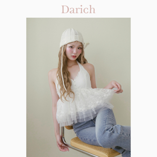 甜美挂脖V领蓬松蕾丝上衣女夏2025新款 Darich春夏款