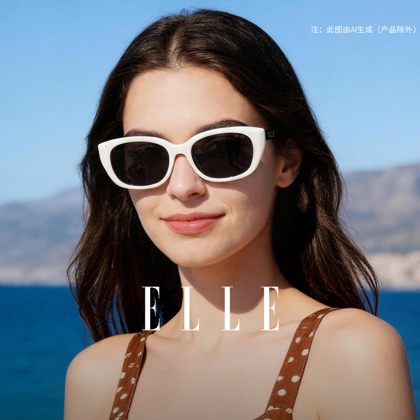 ELLE白色猫眼墨镜女高级感2026新款大牌太阳镜女款适合方圆脸