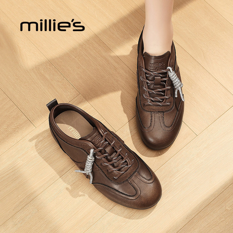 MILLIE'S/妙丽内增高豆豆鞋2025新款潮流真皮时尚轻便德训鞋女Q,女鞋,德训鞋,淘宝优惠券,粉丝福利购,淘宝优惠卷